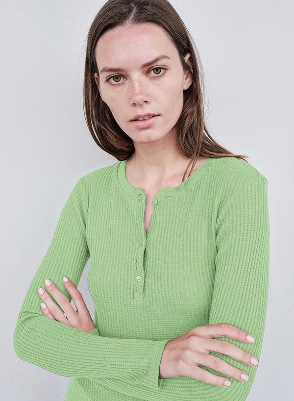 Stateside Luxe Thermal Henley Top In Wasabi