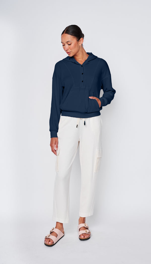 Stateside Micro Thermal Hood Pullover In New Navy