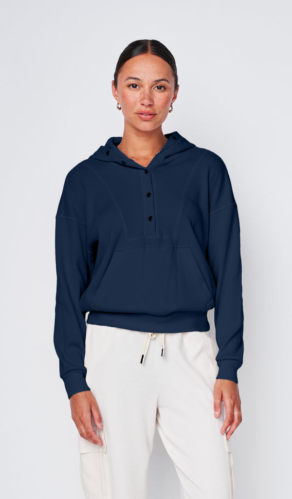 stateside Micro Thermal Hood Pullover in New Navy