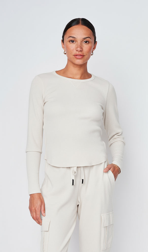 stateside Micro Thermal Raw Hem Pullover in Cream