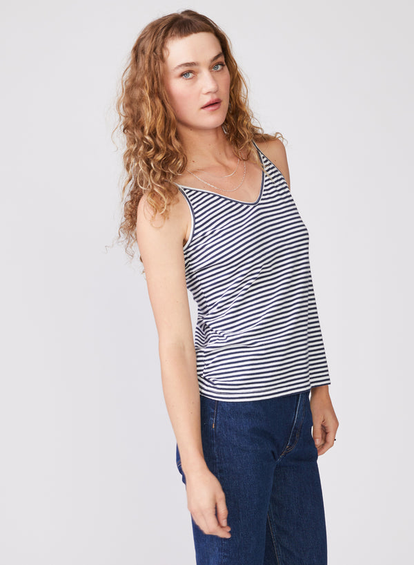 Stateside Mini Navy Stripe V-neck Cami In White