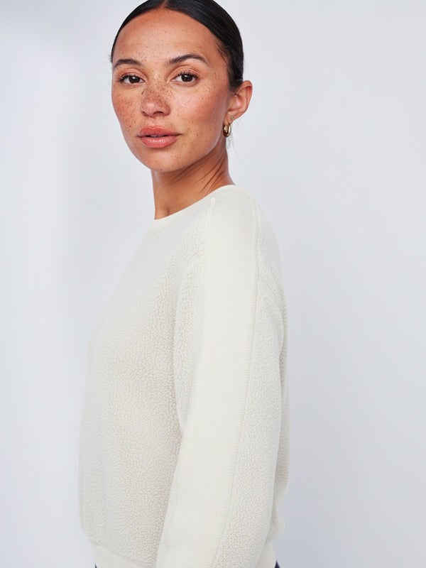 Stateside Plush Fleece Crewneck Pullover In Cream