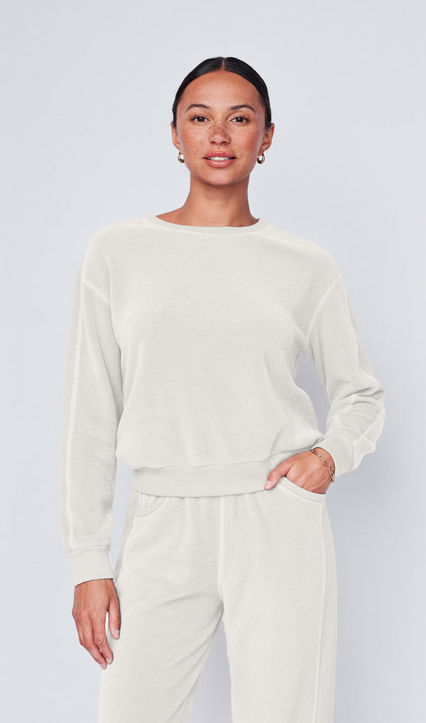 stateside Plush Fleece Crewneck Pullover in Cream