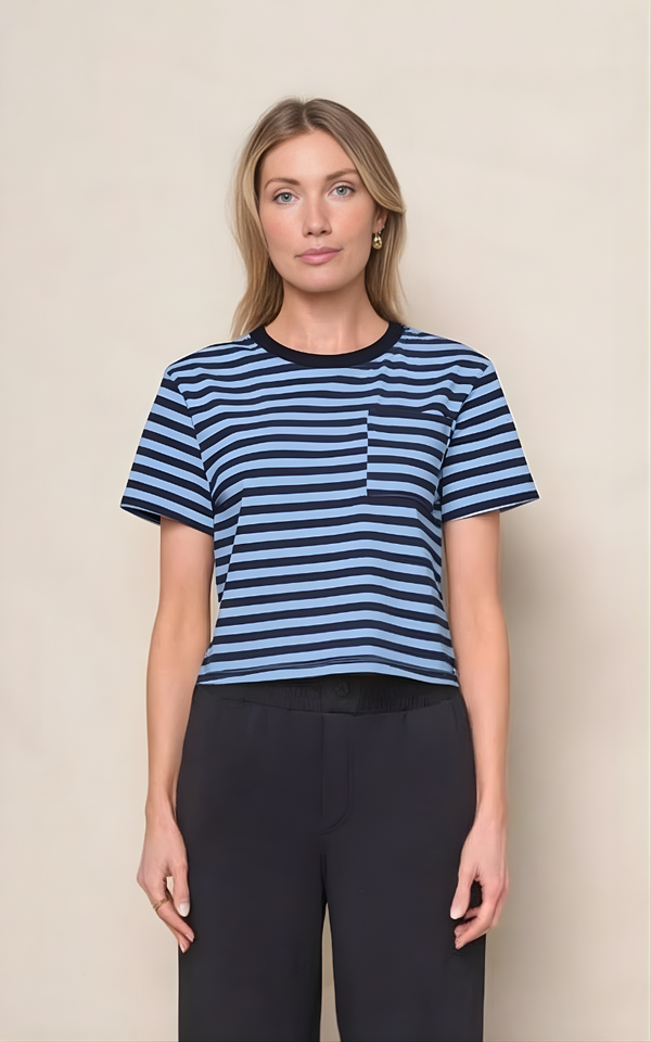 stateside Preppy Stripe Boxy Tee in Blue Topaz