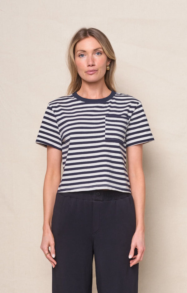 Stateside Preppy Stripe Boxy Tee In Cream