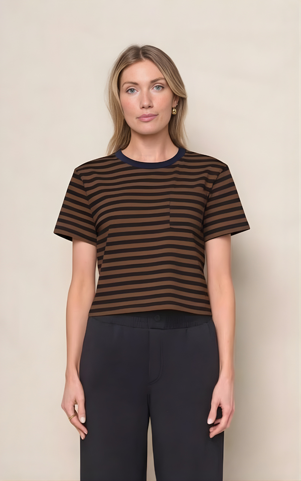 Stateside Preppy Stripe Boxy Tee In Espresso
