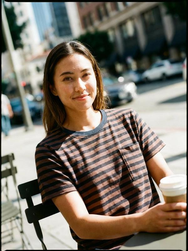 stateside Preppy Stripe Boxy Tee in Espresso