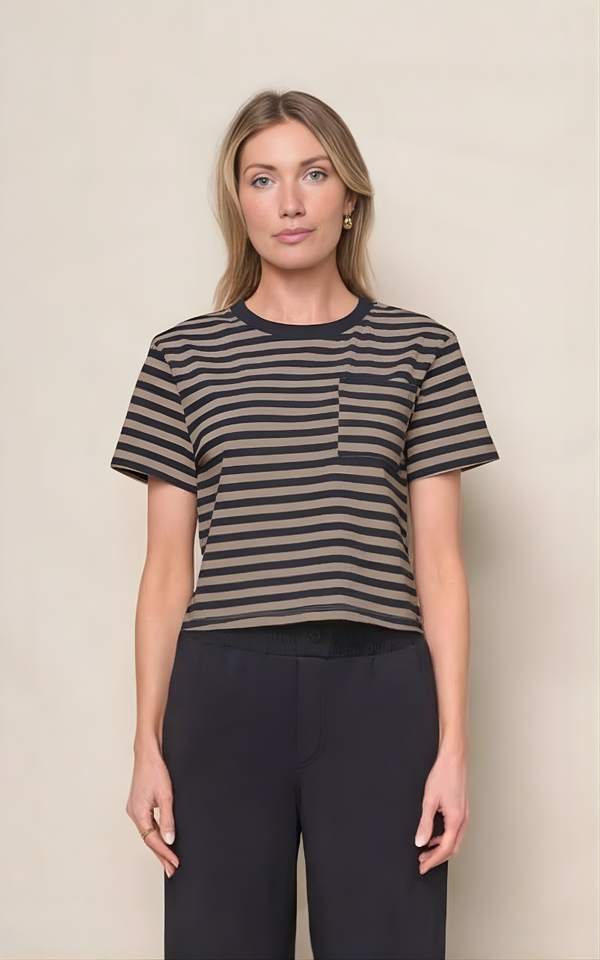 stateside Preppy Stripe Boxy Tee in Thyme