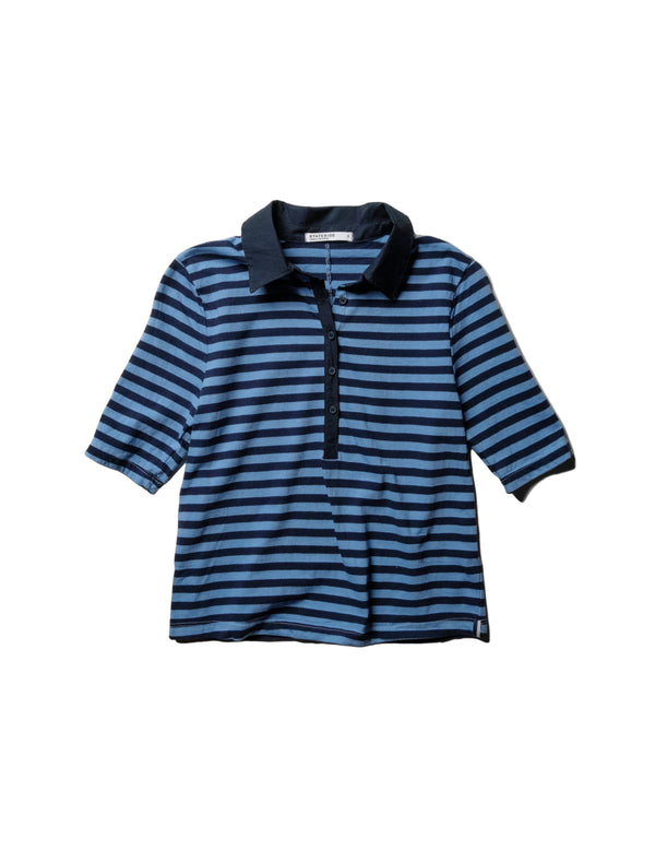Stateside Preppy Stripe Polo Top In Blue Topaz