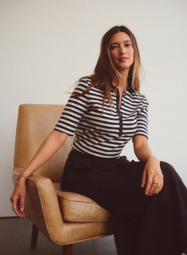 Stateside Preppy Stripe Polo Top In Cream