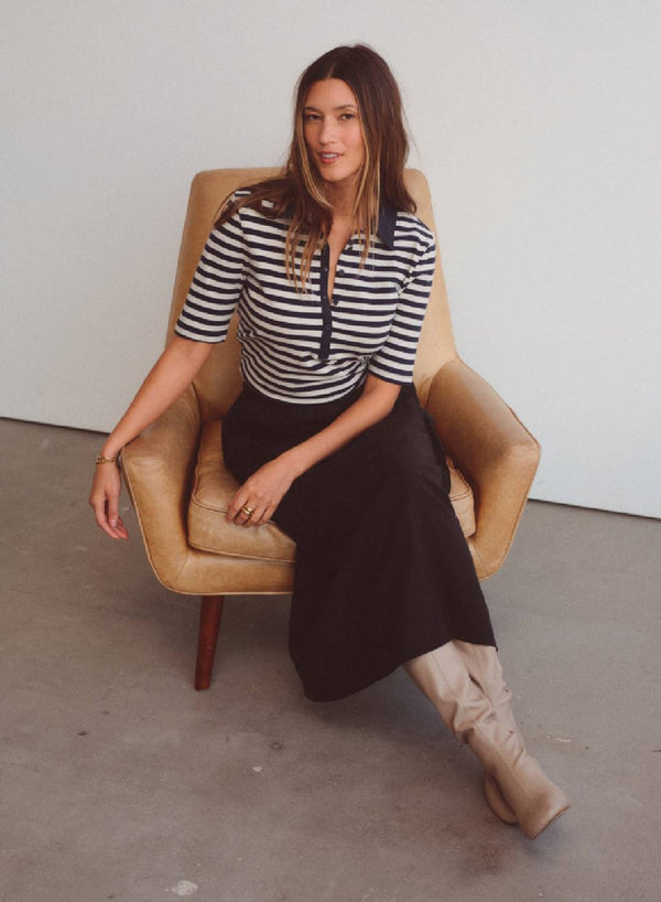 Stateside Preppy Stripe Polo Top In Cream