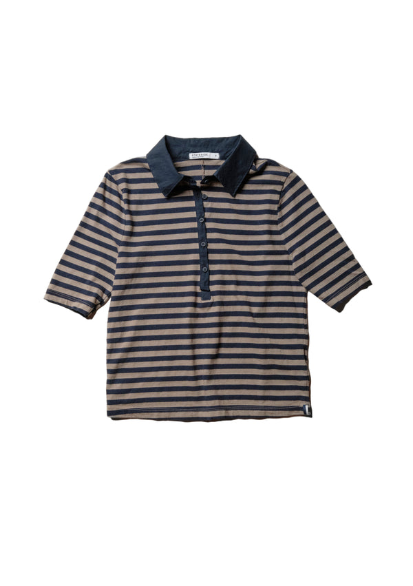 stateside Preppy Stripe Polo Top in Thyme