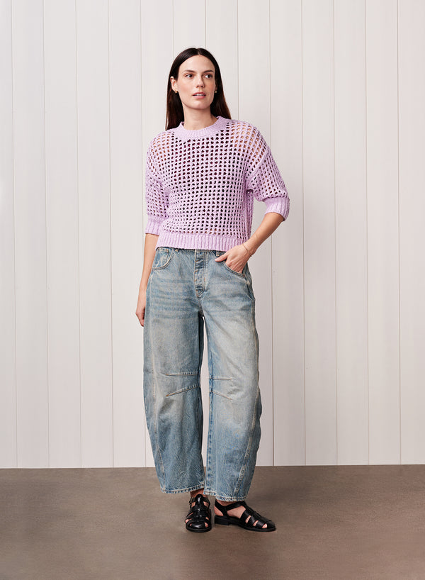 Stateside Puff Sleeve Sweater In Lilac Mist