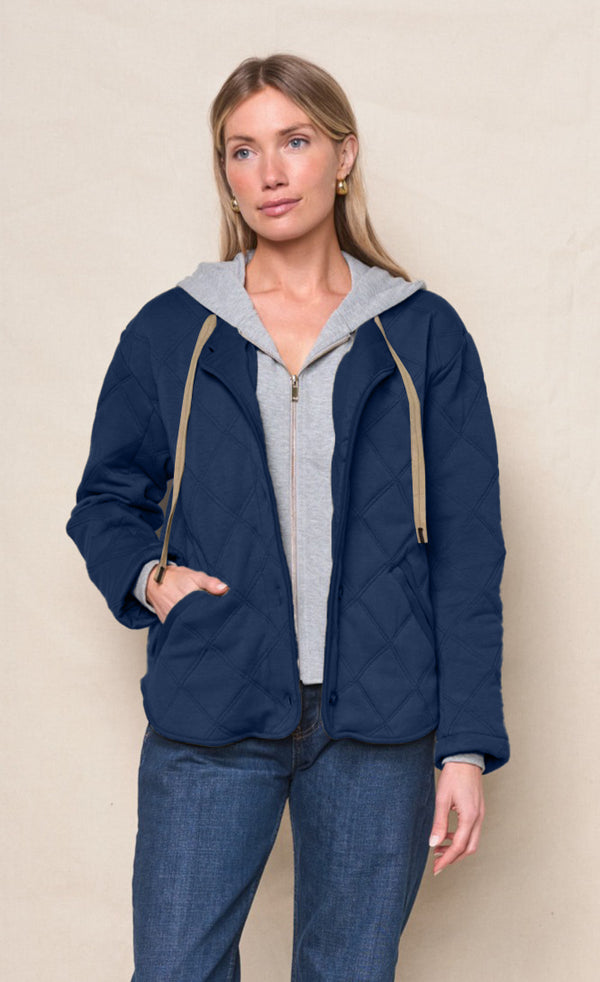 Stateside Quilted Hooded Jacket In New Navy