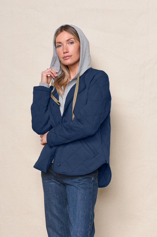 Stateside Quilted Hooded Jacket In New Navy