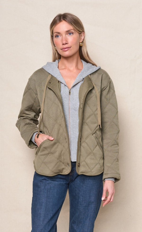 stateside Quilted Hooded Jacket in Thyme