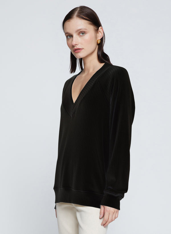 Stateside Rachel Chunky Rib V-Neck Raglan In Black