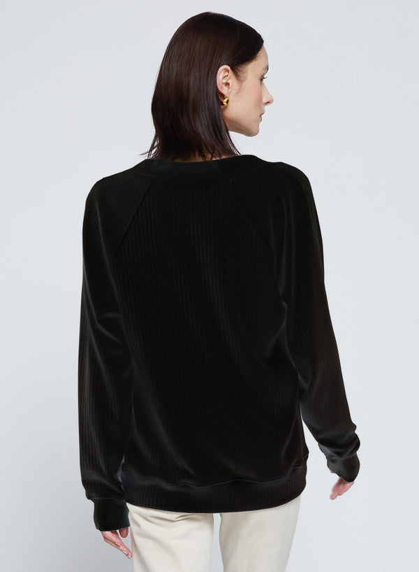 Stateside Rachel Chunky Rib V-Neck Raglan In Black