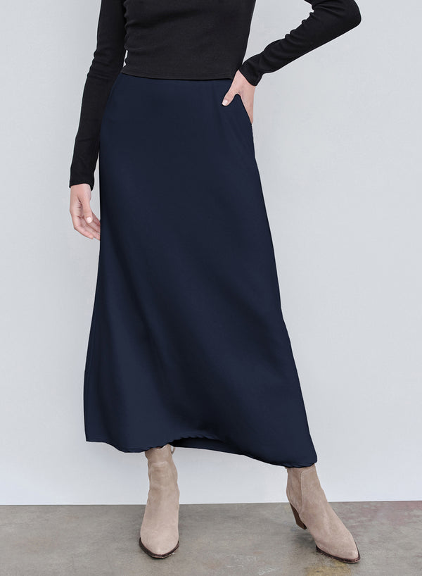 Stateside Rib Bias Cut Skirt In New Navy