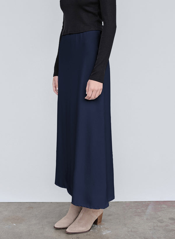 Stateside Rib Bias Cut Skirt In New Navy