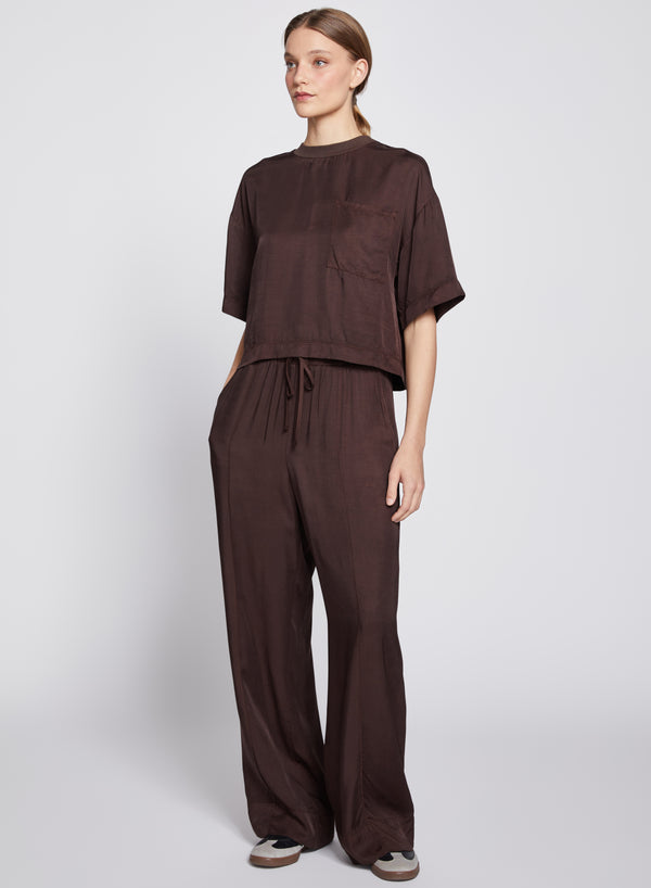 Stateside Satin Drawstring Trouser In Espresso