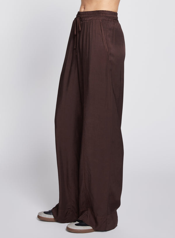 Stateside Satin Drawstring Trouser In Espresso