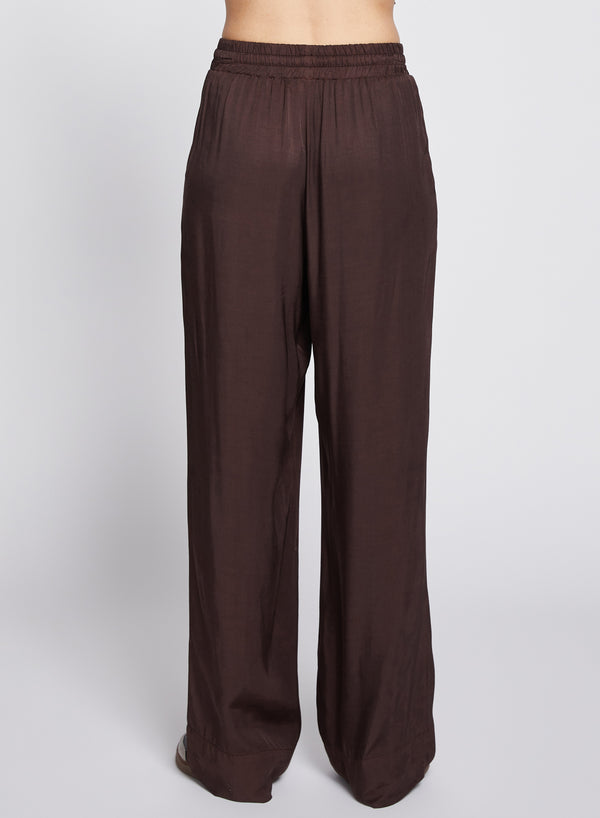 Stateside Satin Drawstring Trouser In Espresso