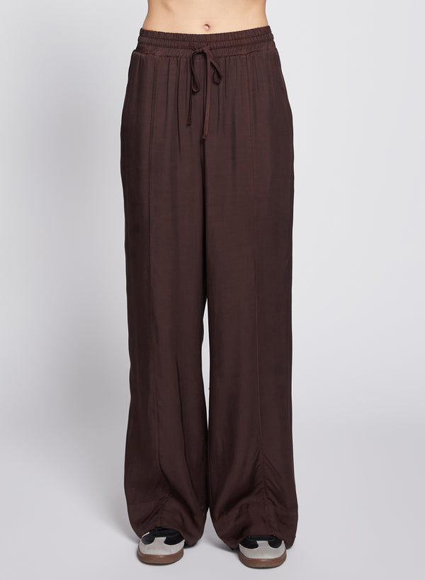 stateside Satin Drawstring Trouser in Espresso
