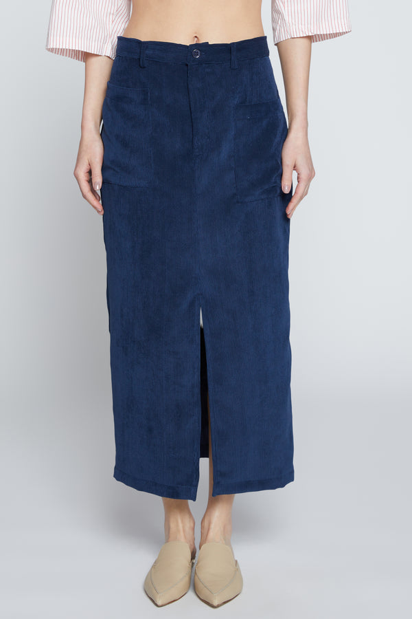 Stateside Schoolboy Cord Skirt In New Navy