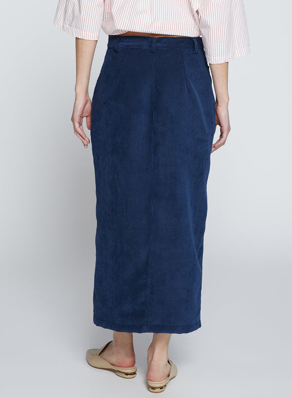 Stateside Schoolboy Cord Skirt In New Navy