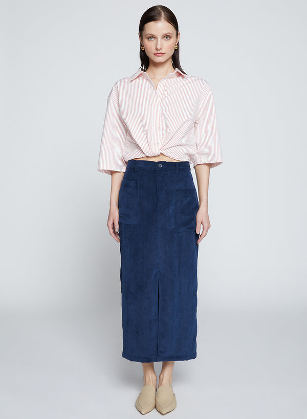 stateside Schoolboy Cord Skirt in New Navy