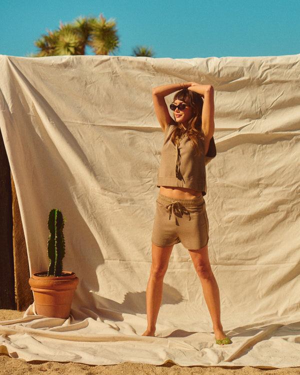 Stateside Softest Fleece Dolphin Short In Bay Leaf