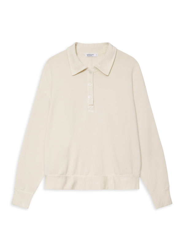 stateside Softest Fleece Oversized Polo in Cream