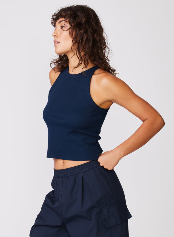 Stateside Stateside 2x1 Rib 90's Tank In New Navy