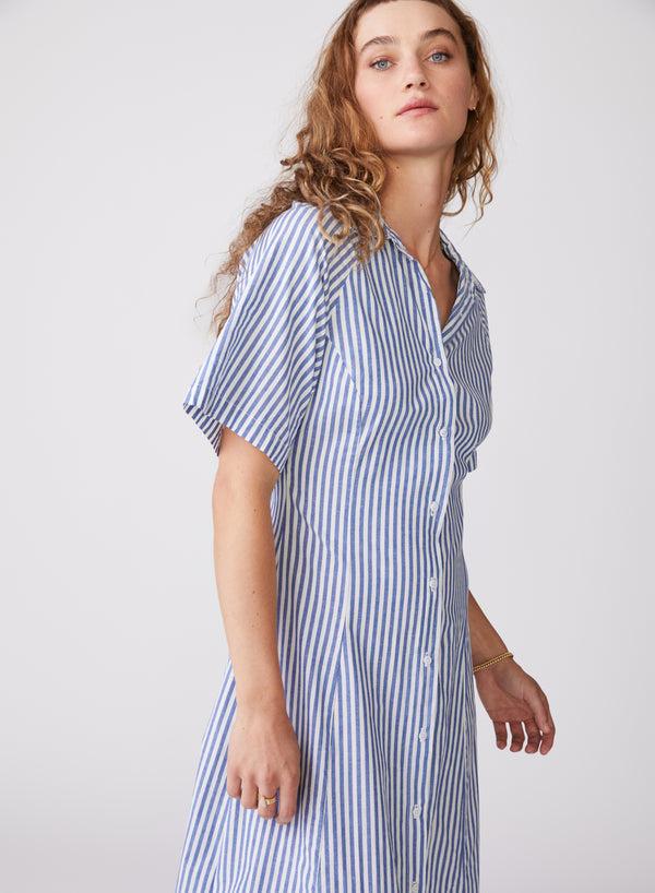 Stateside Stateside Stripe Poplin Maxi Shirt Dress In Denim