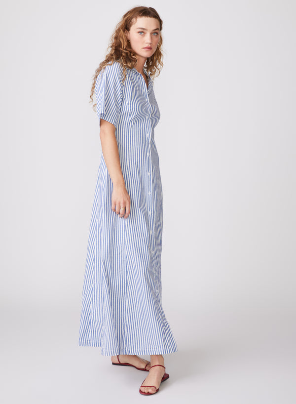 Stateside Stateside Stripe Poplin Maxi Shirt Dress In Denim
