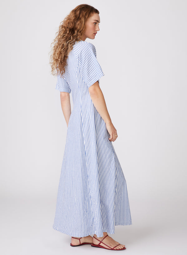 Stateside Stateside Stripe Poplin Maxi Shirt Dress In Denim