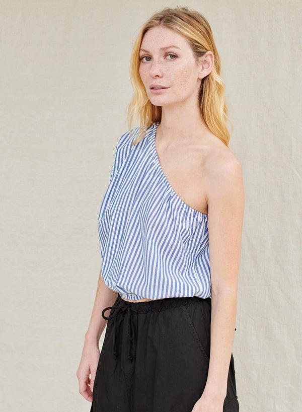 Stateside Stripe Poplin One-shoulder Top In Denim