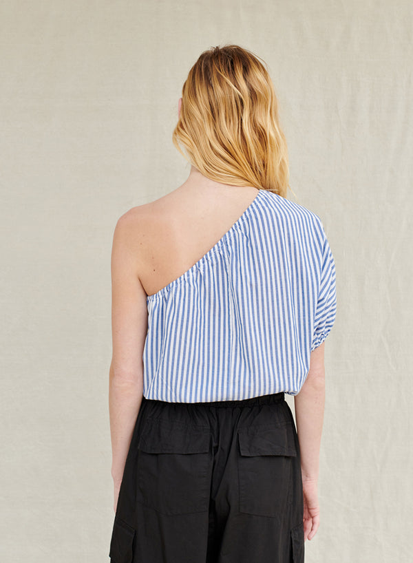 Stateside Stripe Poplin One-shoulder Top In Denim
