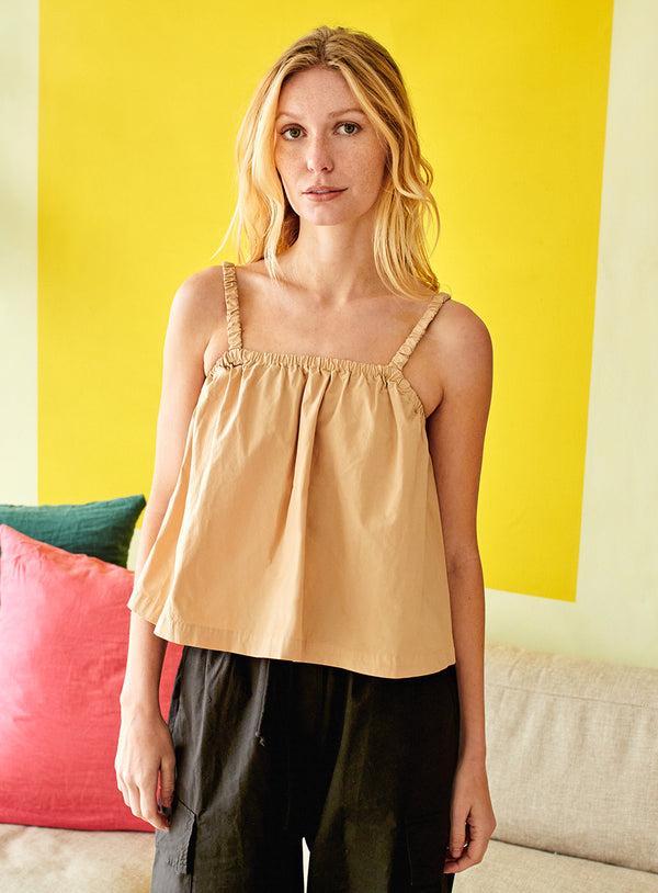 stateside Structured Poplin Swing Top in Wheat