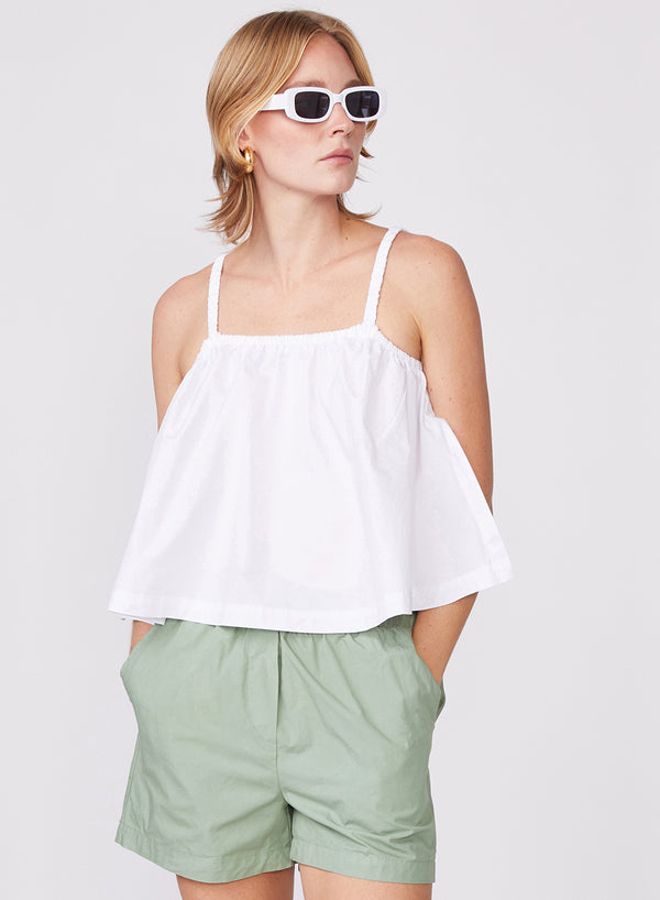 stateside Structured Poplin Swing Top in White