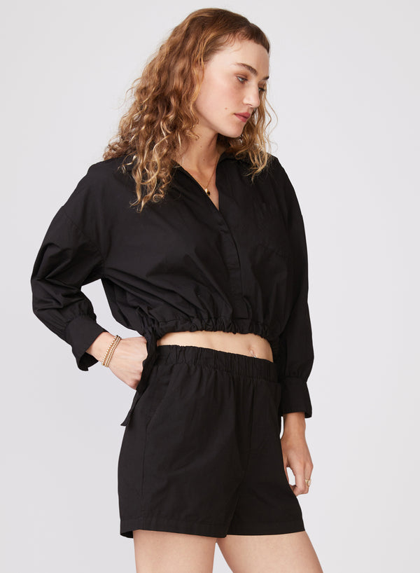 Stateside Structured Poplin Tie Hem Shirt In Black