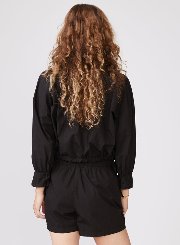 Stateside Structured Poplin Tie Hem Shirt In Black