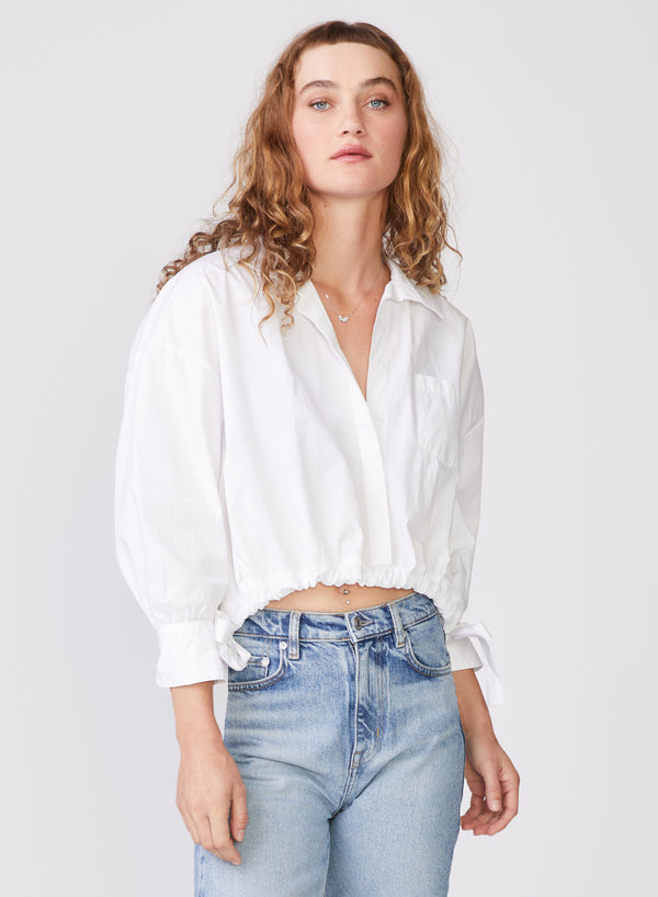 Stateside Structured Poplin Tie Hem Shirt In White