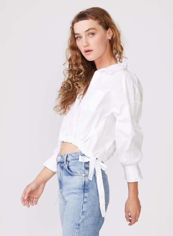 Stateside Structured Poplin Tie Hem Shirt In White