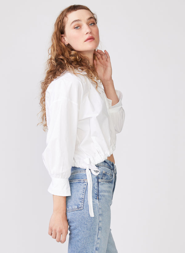 Stateside Structured Poplin Tie Hem Shirt In White