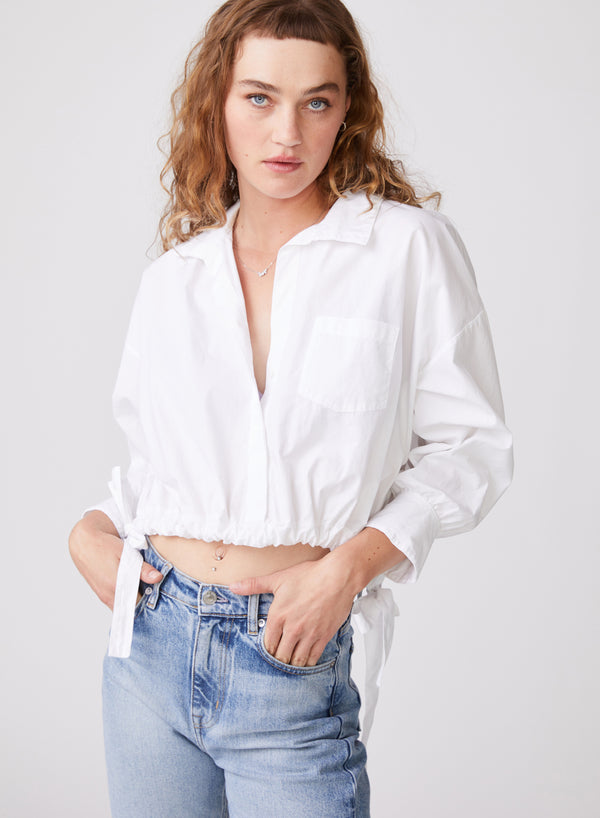 stateside Structured Poplin Tie Hem Shirt in White