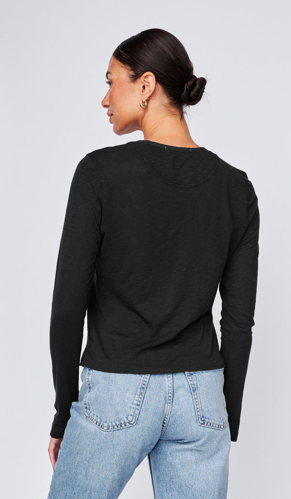 Stateside Supima Slub Jersey Henley In Black