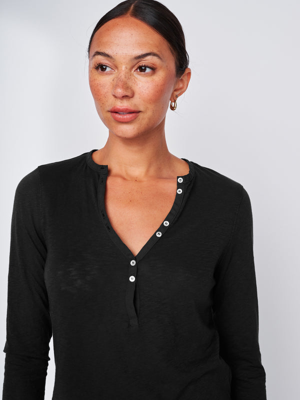 Stateside Supima Slub Jersey Henley In Black