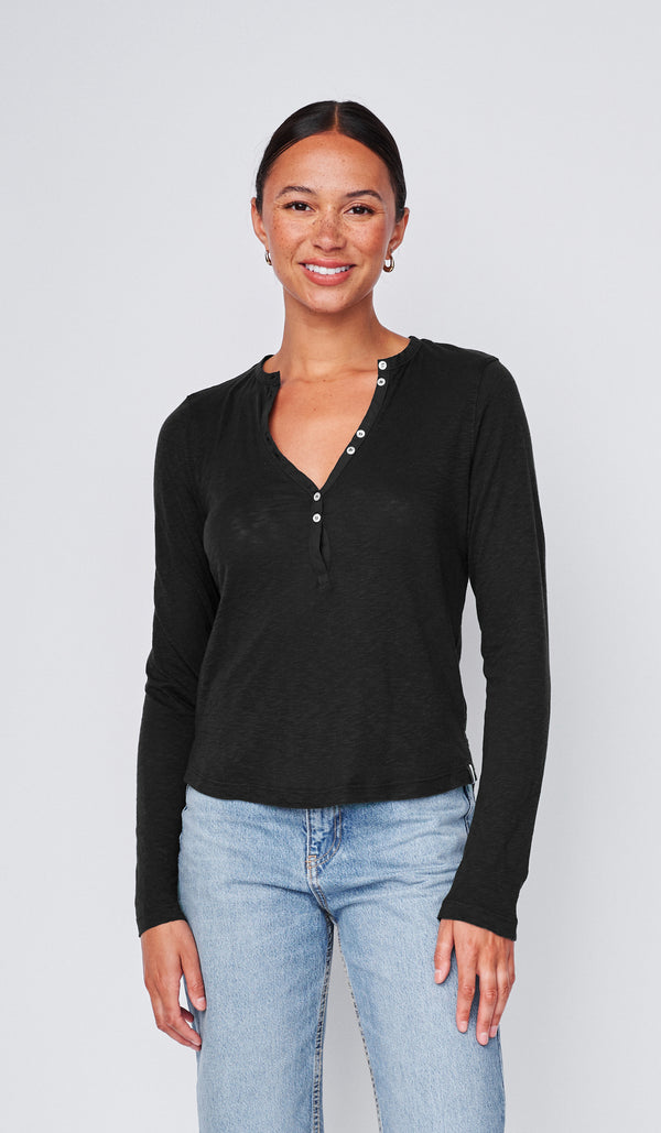 stateside Supima Slub Jersey Henley in Black
